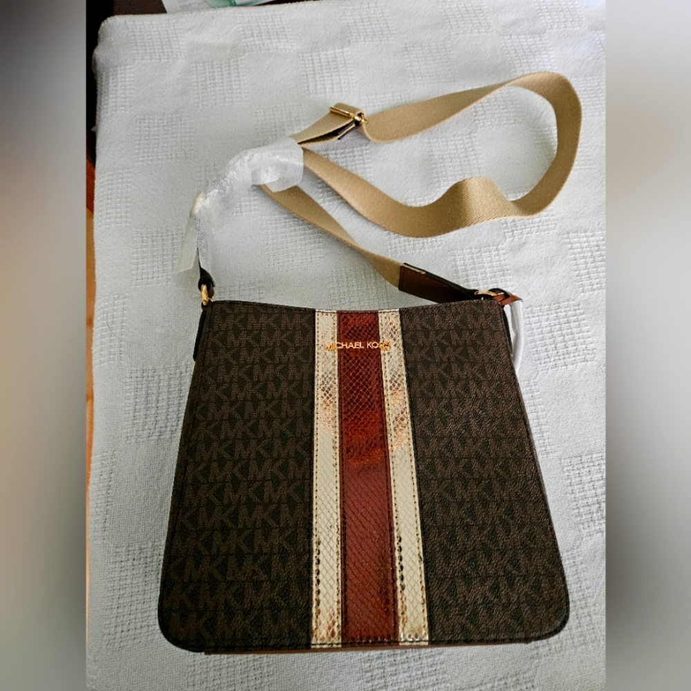 Michael Kors Brown Crossbody Bag Jet Set Travel With Metallic Accents